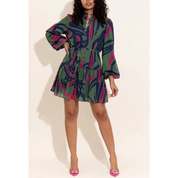 Alden Adair Dresses & Skirts - Alden Adair Adele Dress L Ribbon Green Pink Mini NWT